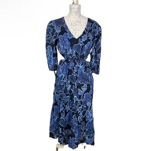Parker Navy and Blue Floral Long Sleeve Dress